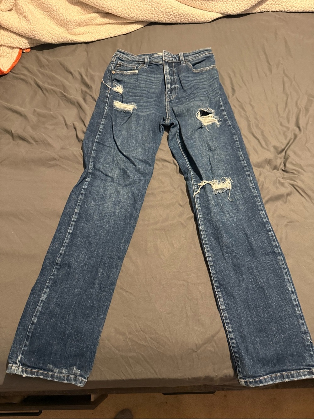 KanCan women’s distressed high rise, straight leg jeans